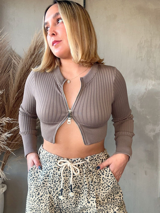 FINAL SALE - Julieta Taupe Zipper Top
