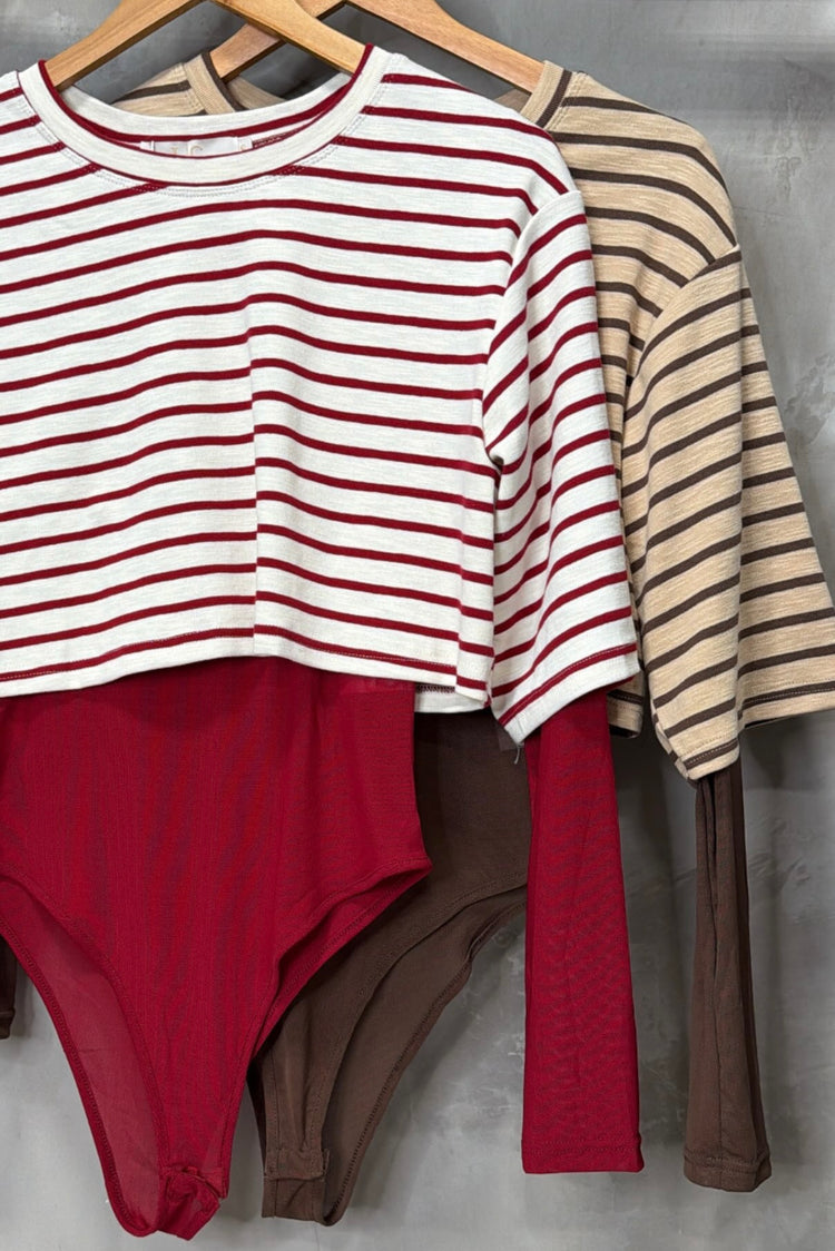 Enya Red Stripes Bodysuit & Tee Set