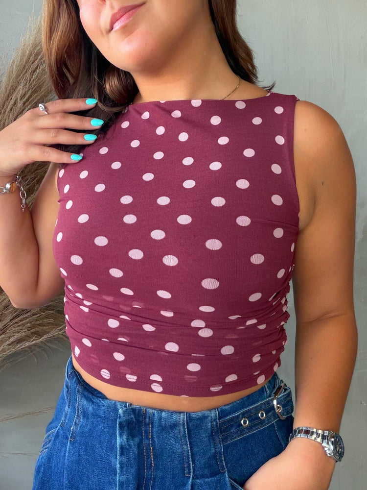 Angie Wine Polka Dots Top