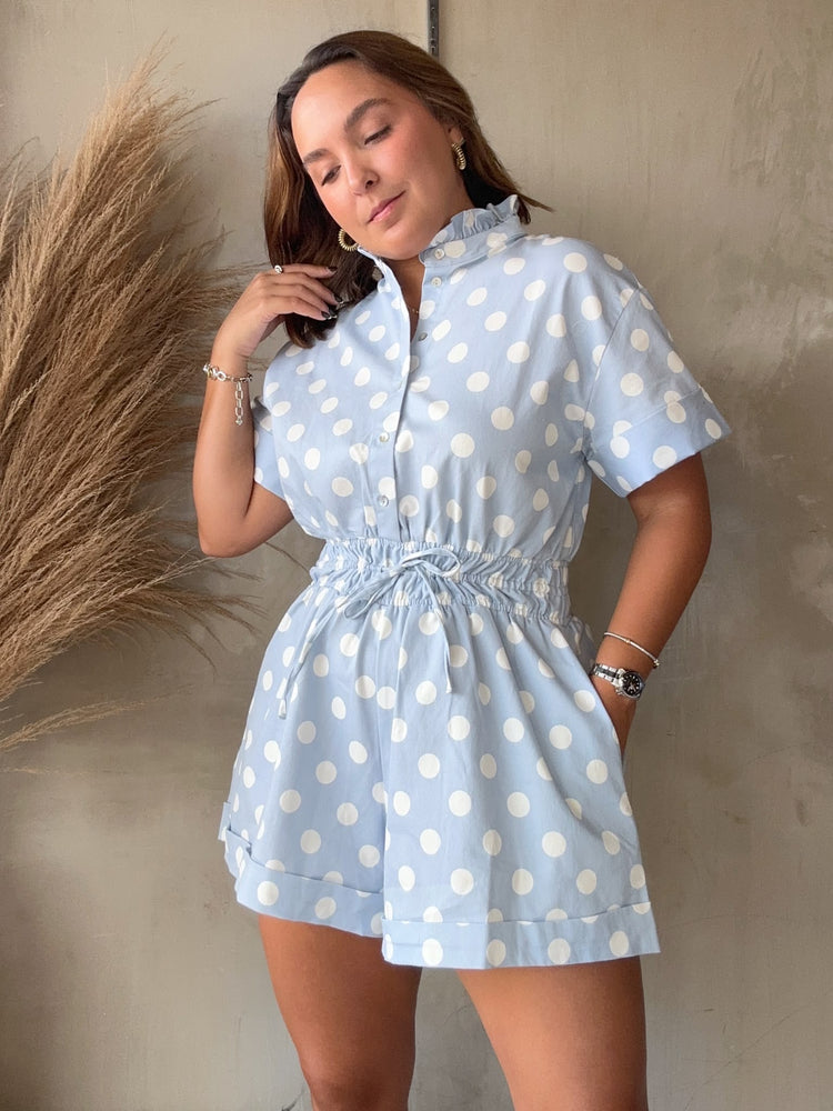 Estefania Blue Polka Dots Romper