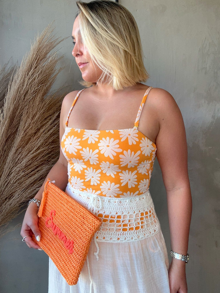Orange Floral One Piece Swimsuit