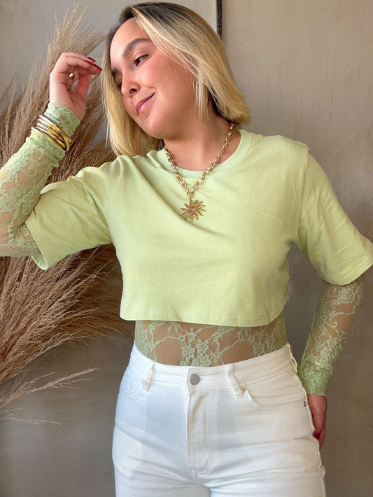 Sabrina Green Lace Bodysuit & Tee
