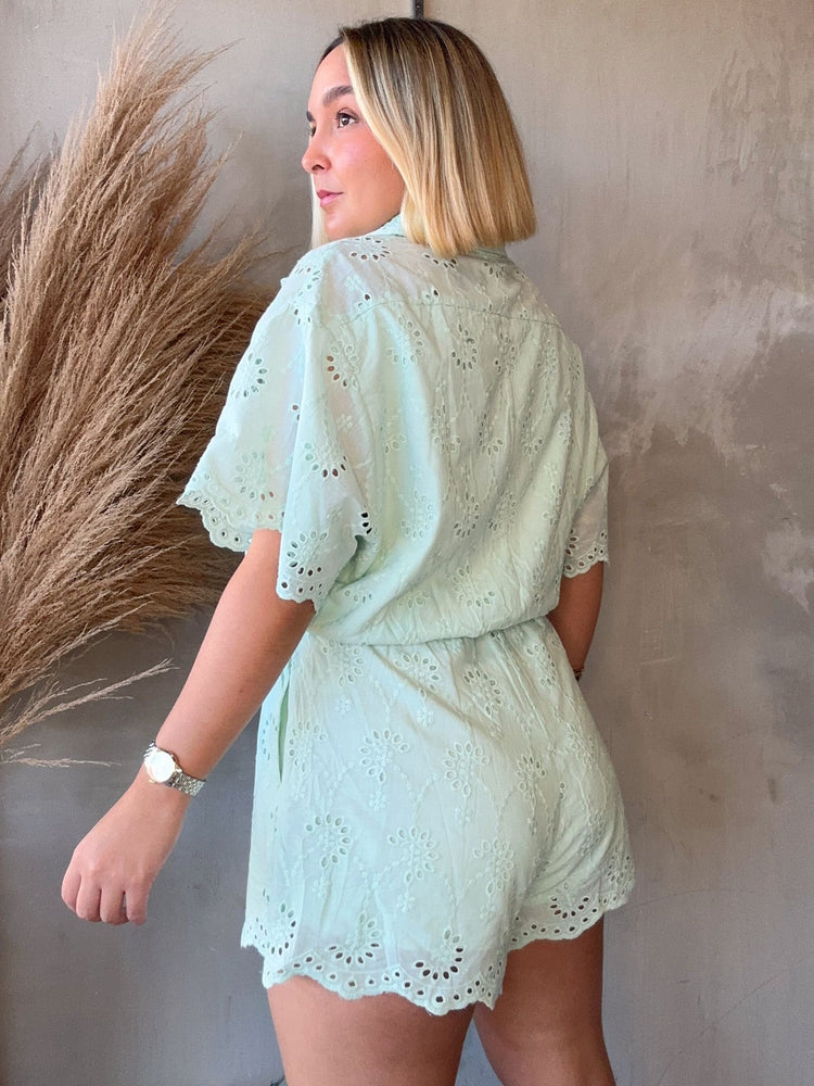 Maribel Mint Eyelet Romper