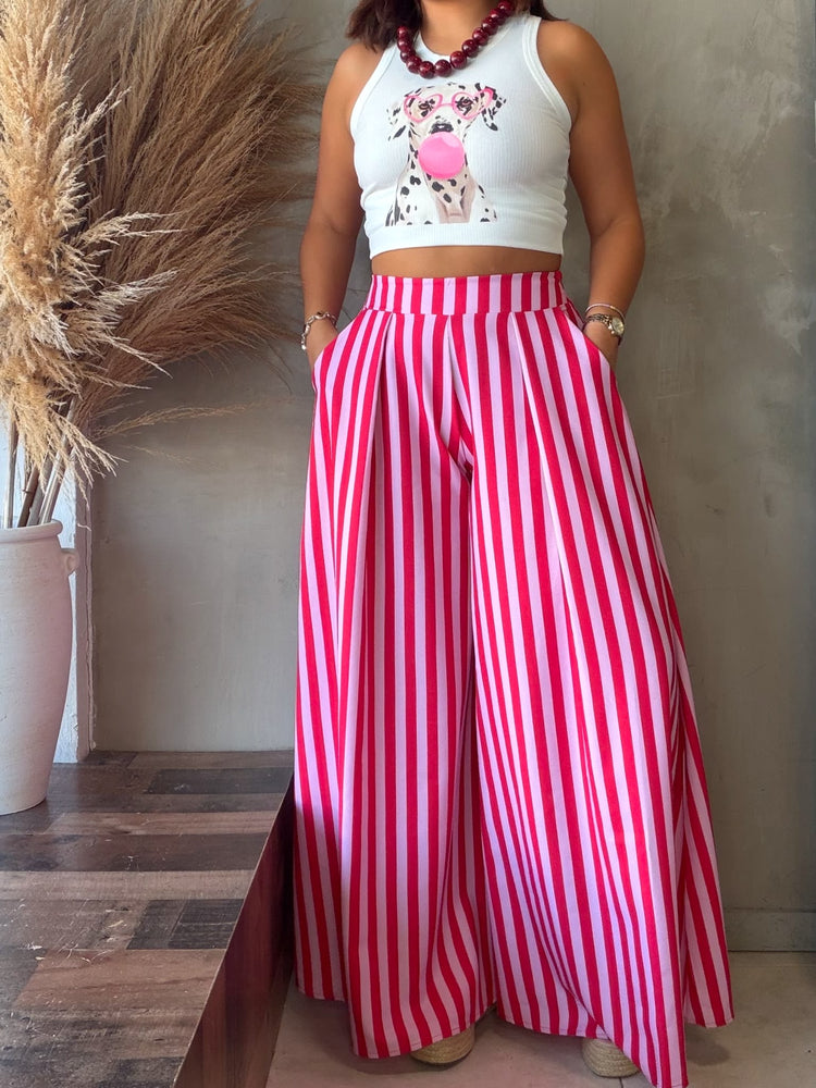 Leena Red/Pink Striped Palazzo