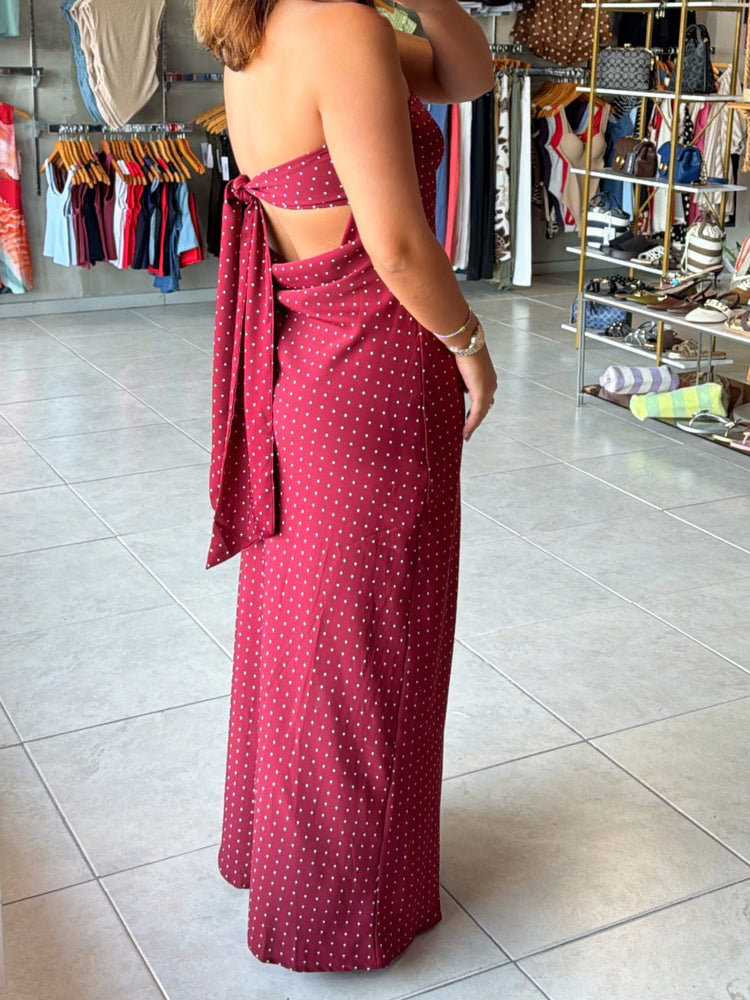 Wine Polka Dots Maxi Dress