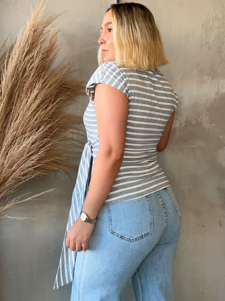 Cindy Grey Striped Top