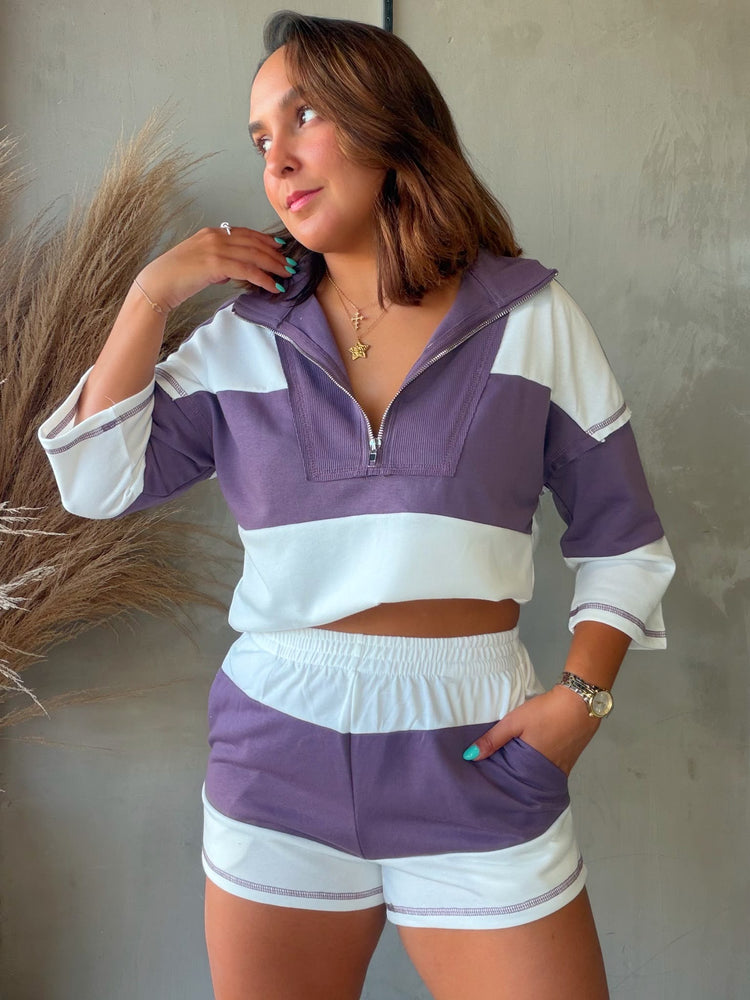 Atiana Purple/White Striped Set