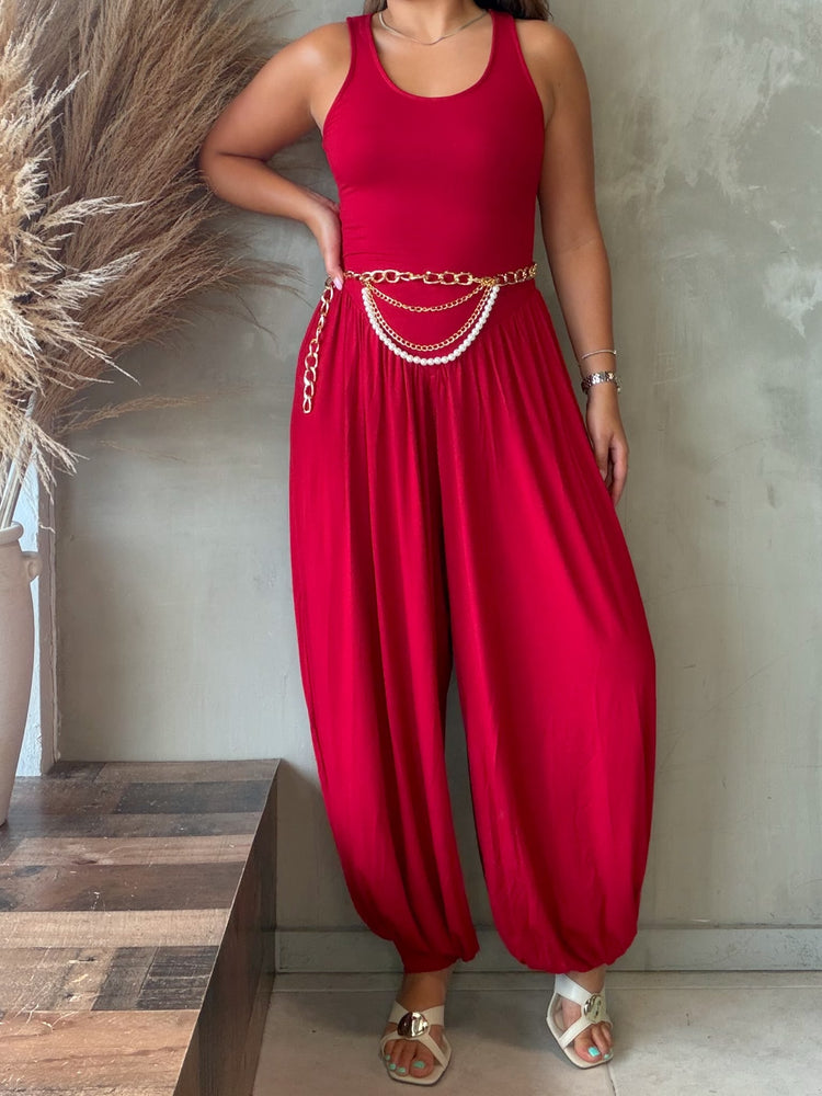 Renata Pearl Belted Balloon Jumpsuit