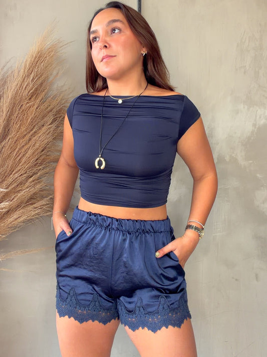 Carol Navy Lace Shorts