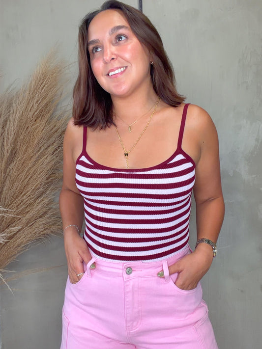 Bree Wine/Pink Striped Bodysuit
