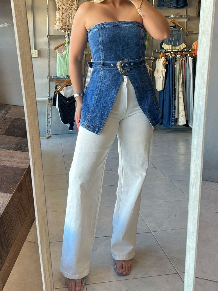Hollie Denim Belted Top