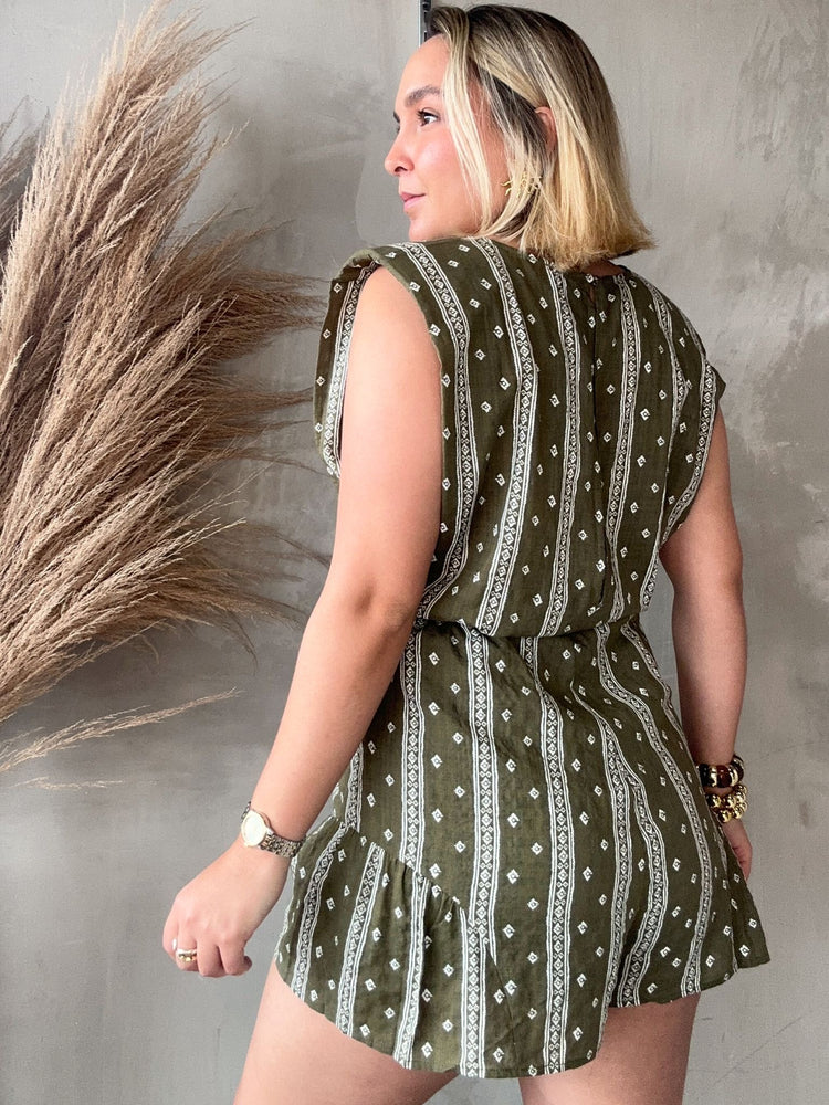 Olive Shoulder Pads Romper