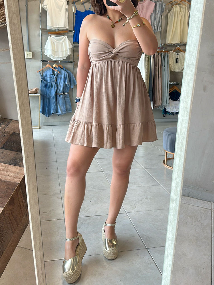 Kayla Beige Strapless Romper