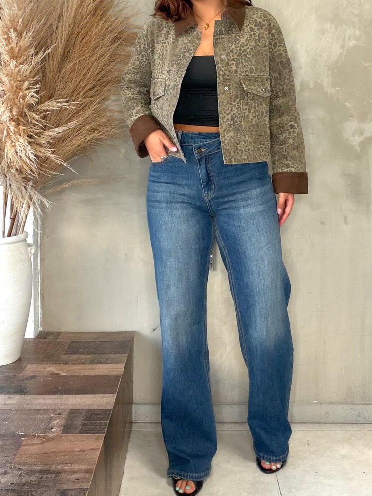 Leopard Corduroy Detailed Jacket