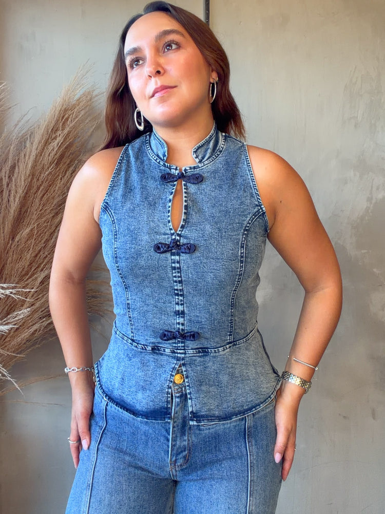 Mandarin Denim Blouse