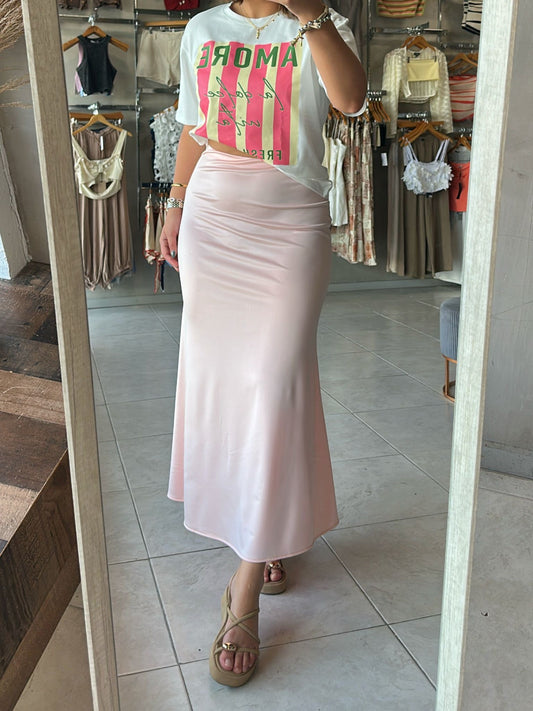 Karli Pink Satin Skirt