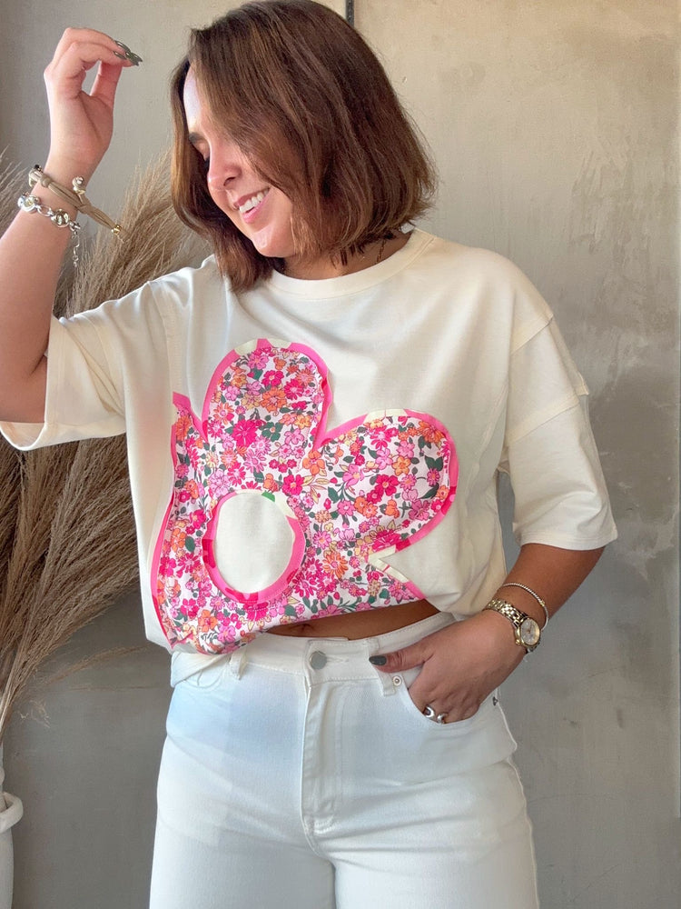 Floral Stitched Oversized Tee