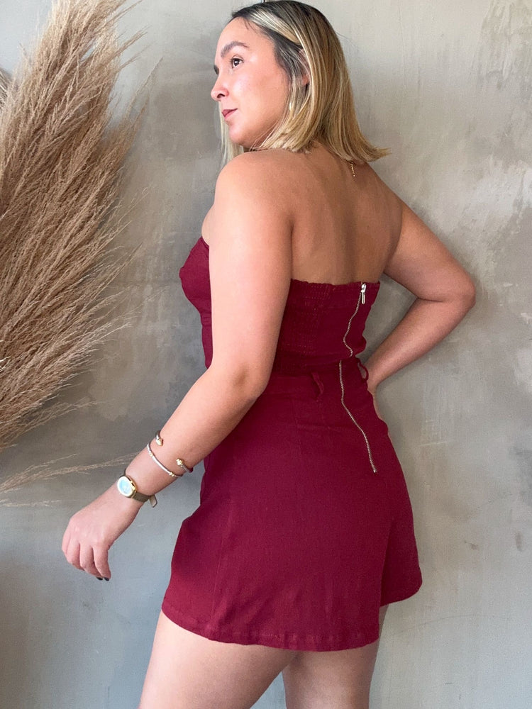 FINAL SALE - Wendy Wine Denim Romper