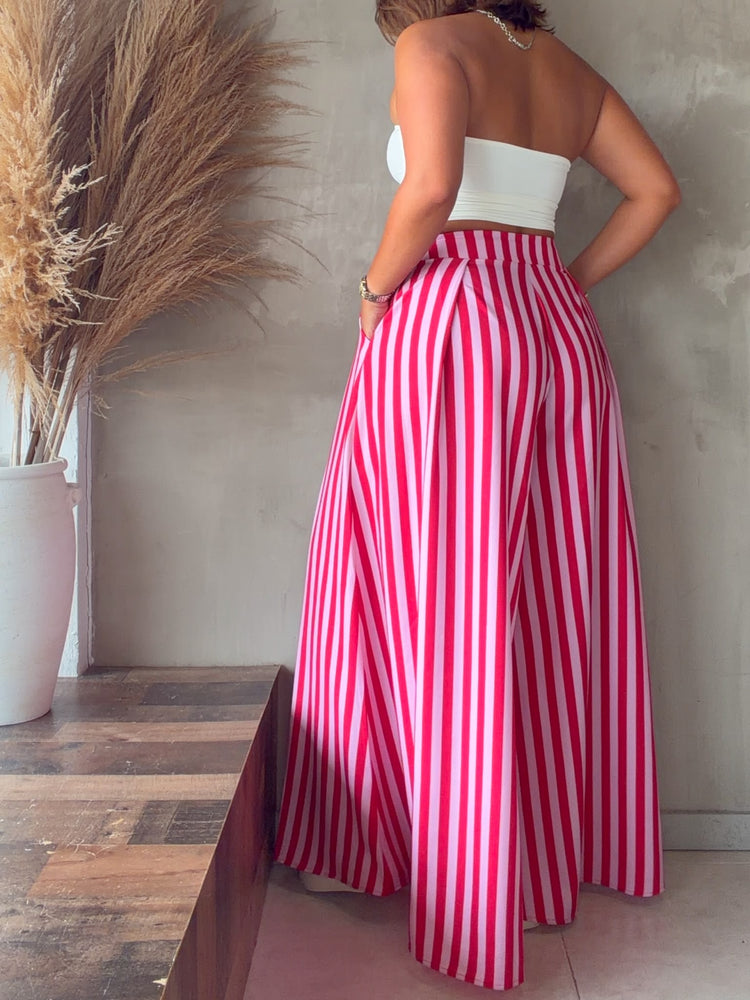 Leena Red/Pink Striped Palazzo