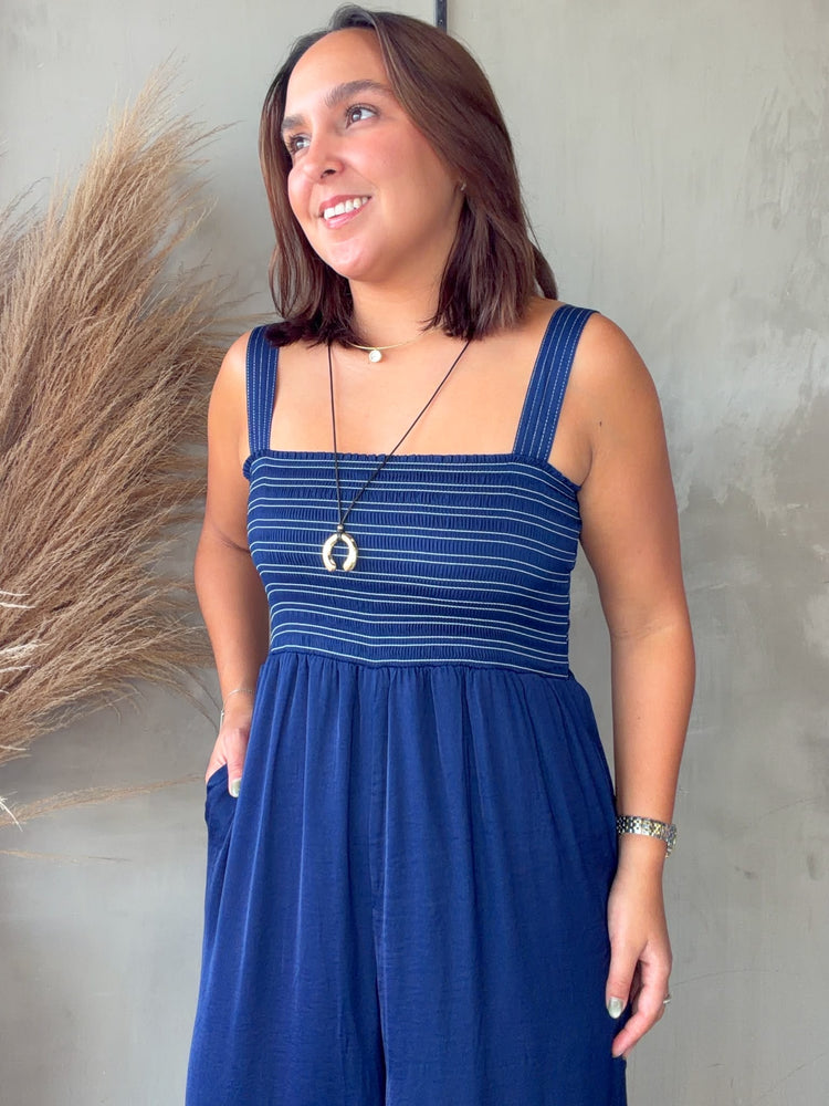 Aliana Navy Balloon Jumpsuit
