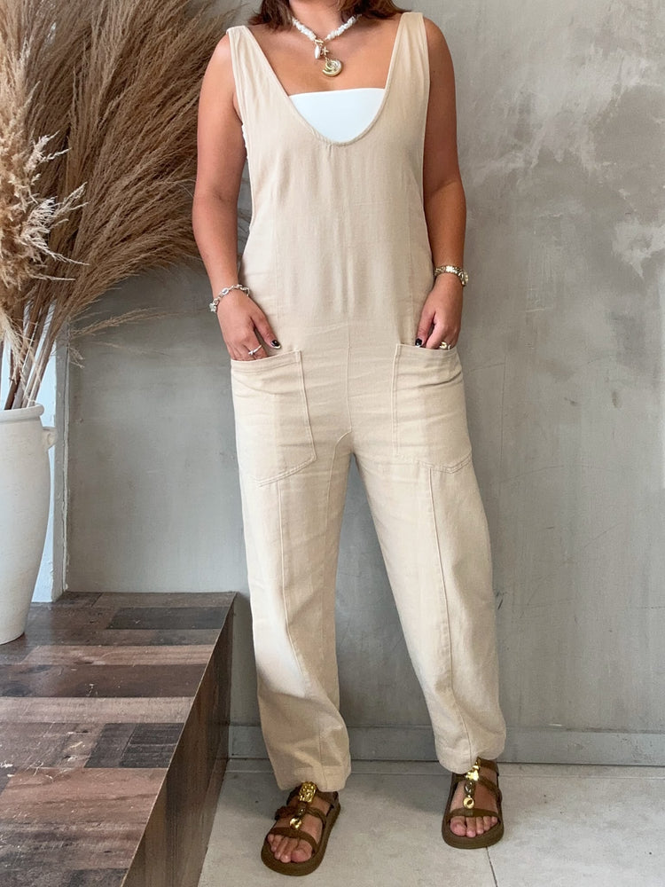 Summer Beige Overall Jumpsuit