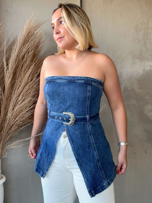 Hollie Denim Belted Top