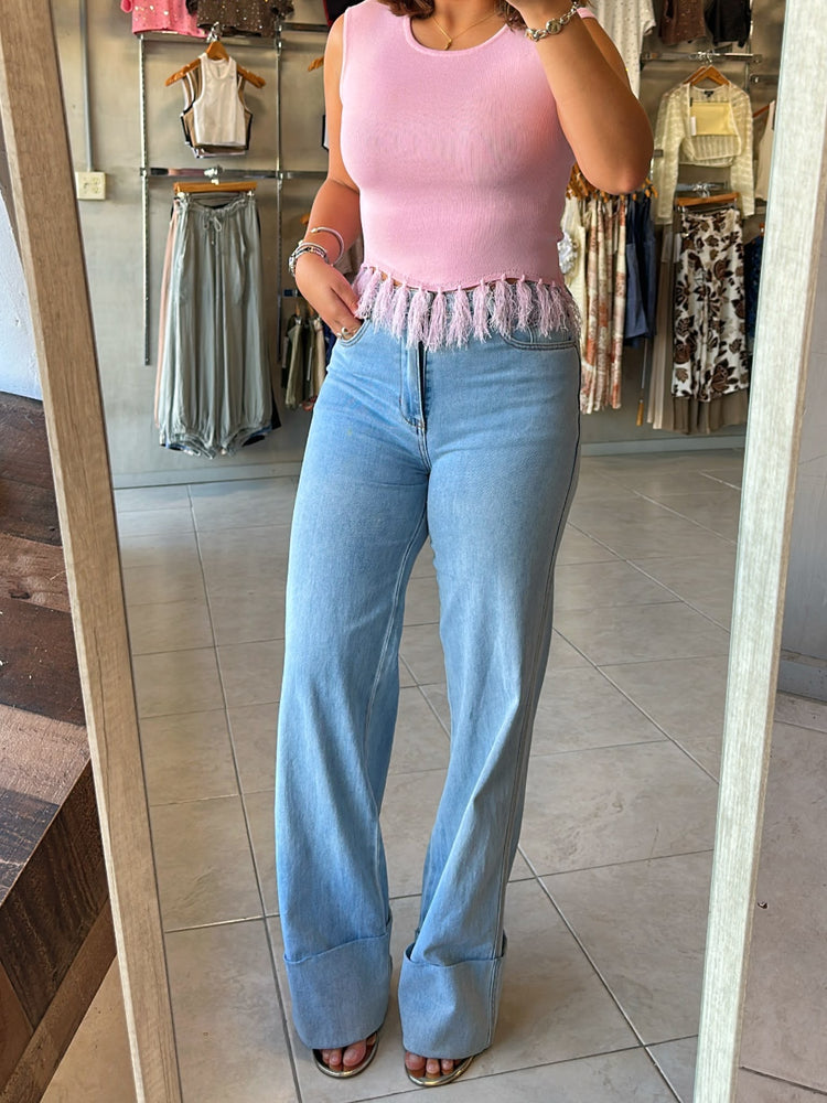 Shannon Pink Fringes Top