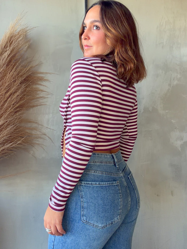 Noa Burdundy/Pink Striped Top