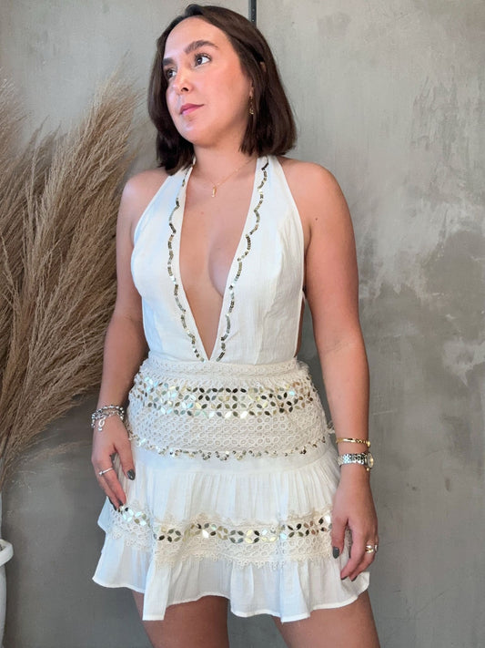 Claire Crystals Halter Dress