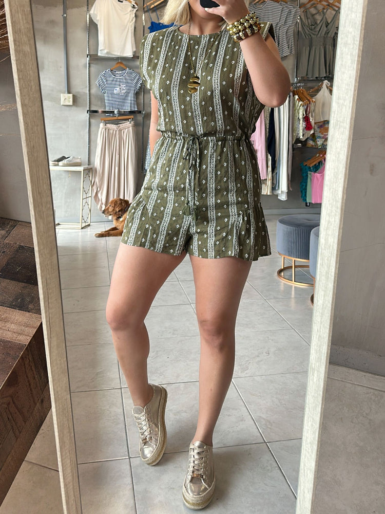 Olive Shoulder Pads Romper