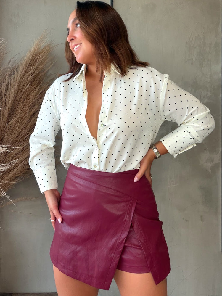 Helen Wine Leather Skort