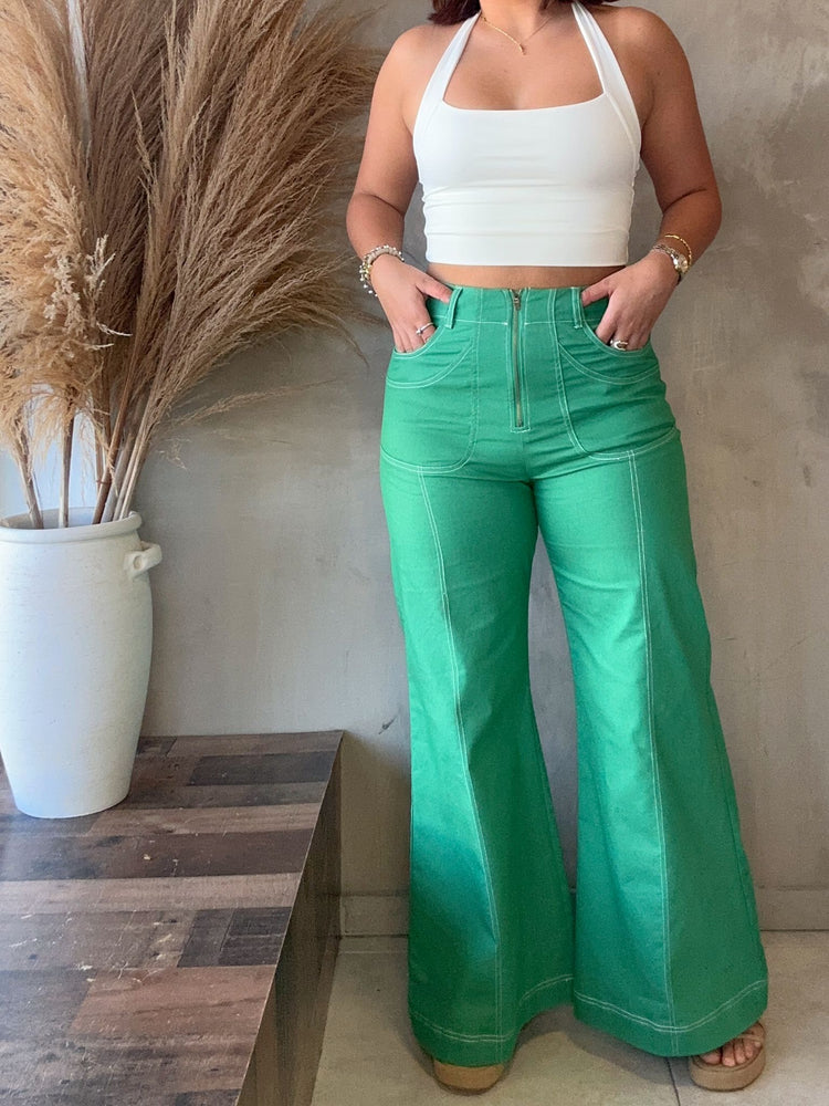 Pilar Green Zipper Jean