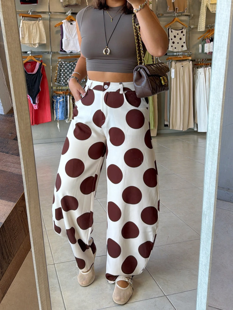 Marjo White/Brown Polka Jean