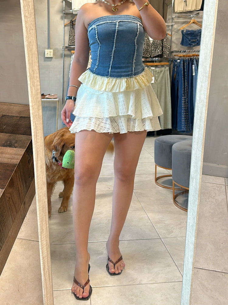 Denim & Eyelet Corset Top