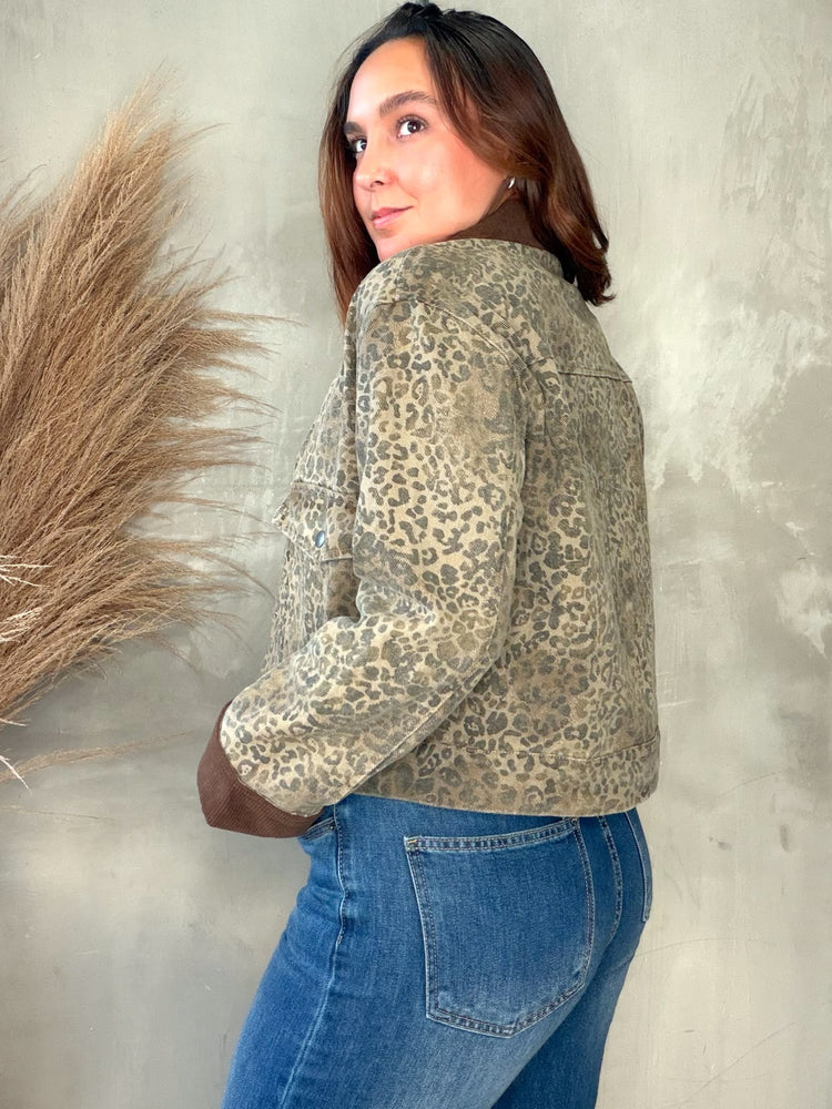 Leopard Corduroy Detailed Jacket