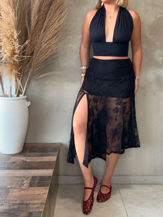 FINAL SALE - Paula Lace Slit Skirt
