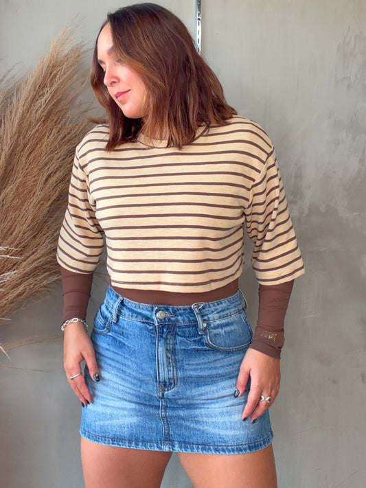 Enya Mocha Stripes Bodysuit & Tee Set