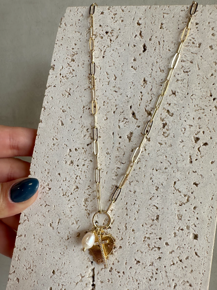 Gold Cross & Heart Necklace