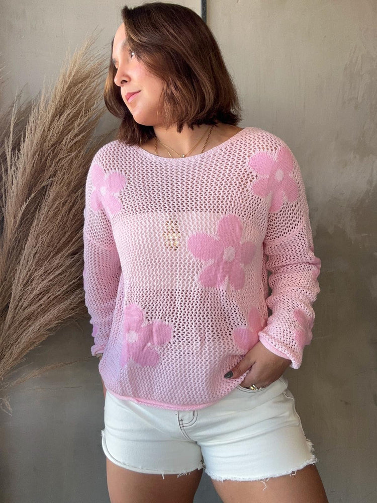 Becca Pink Crochet Sweater