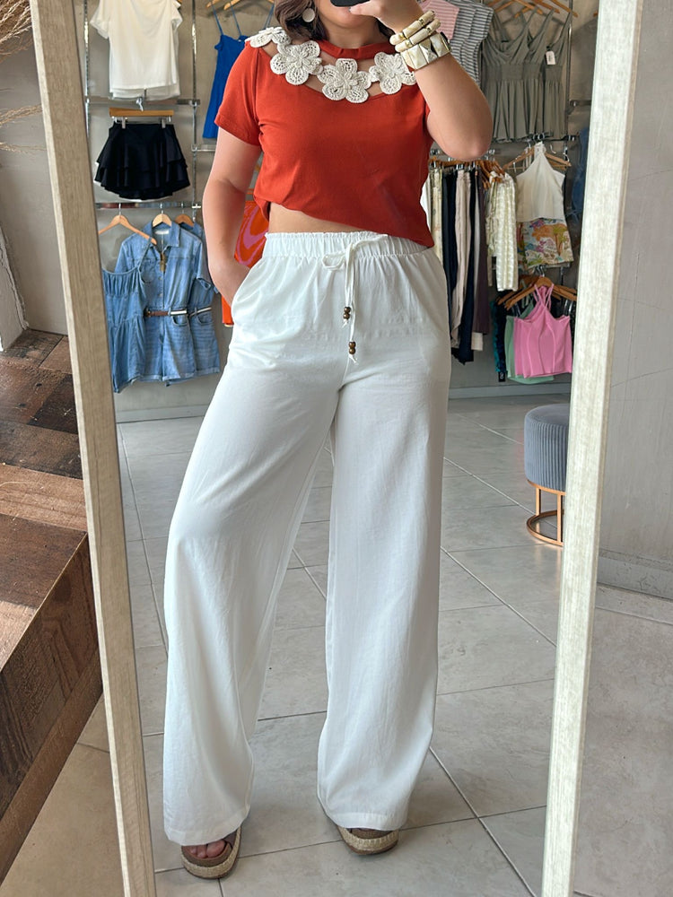 Melina White Linen Pants