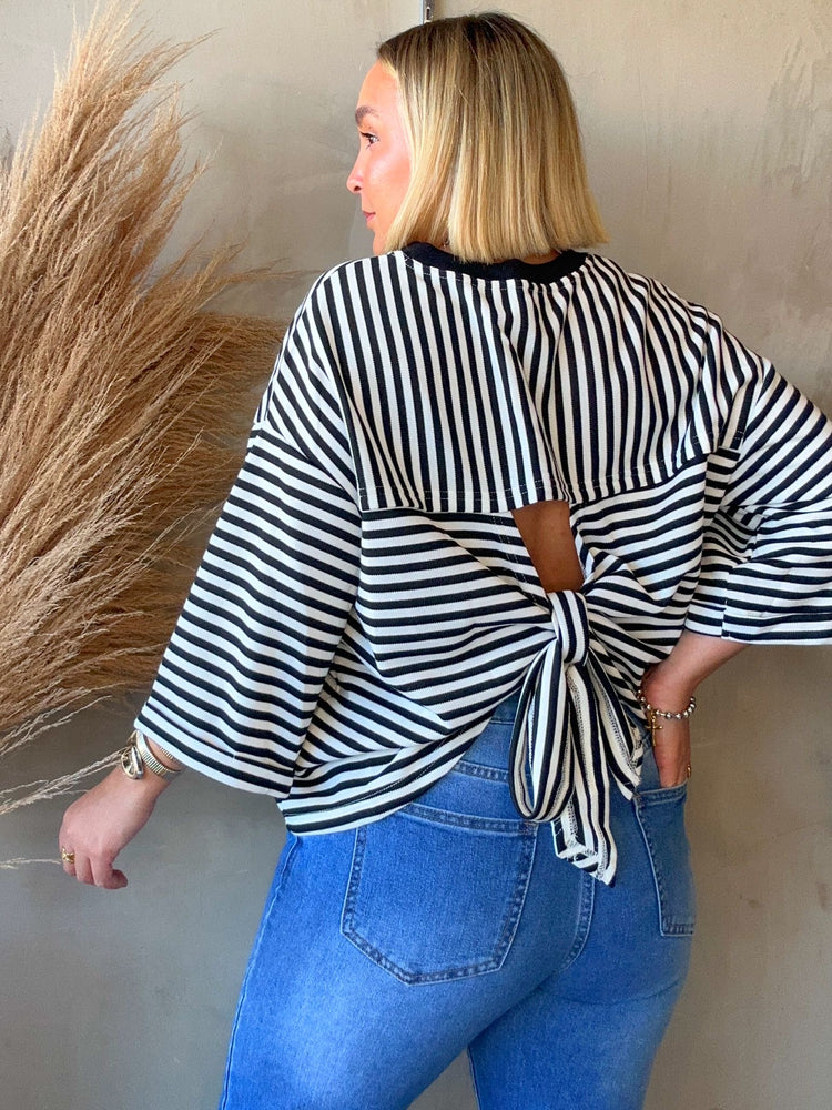 Striped Cut Out Back Top