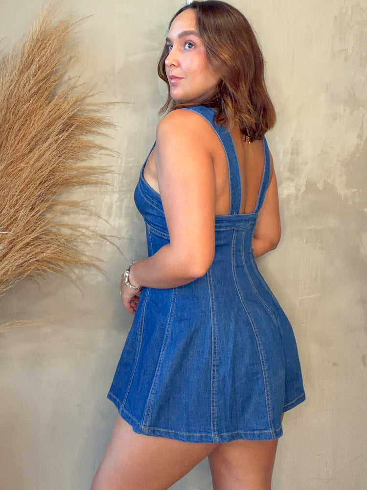 Leia Zipper Denim Romper