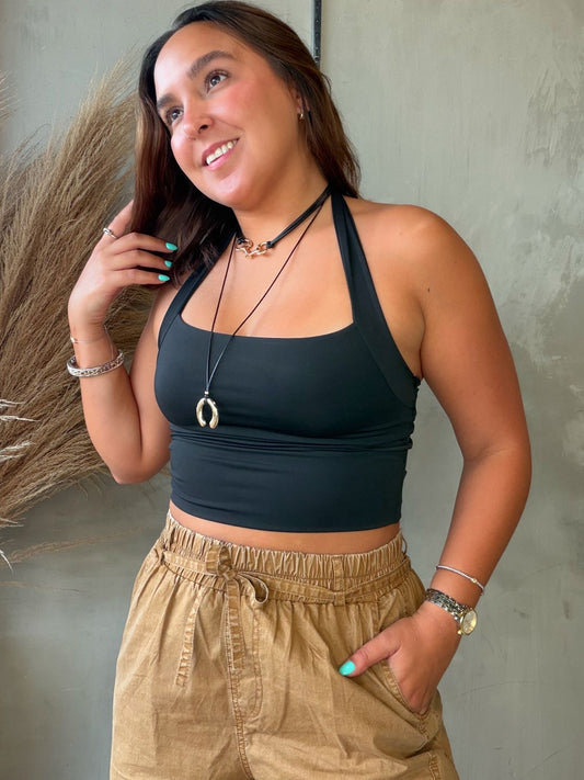 Itzel Black Halter Top