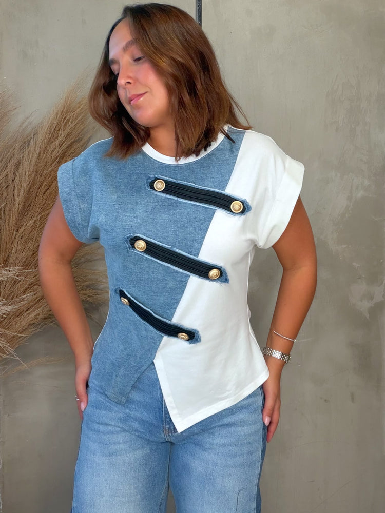 Ileana Napoleon Denim Top