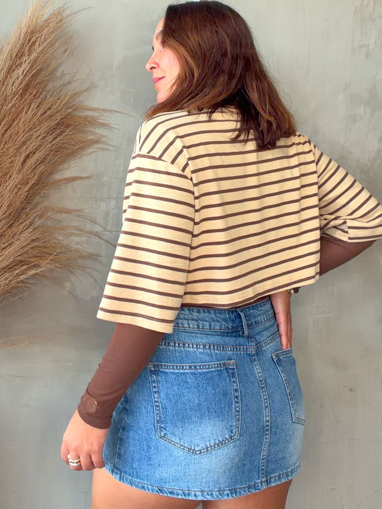 Enya Mocha Stripes Bodysuit & Tee Set