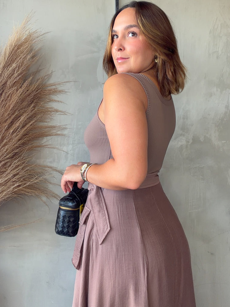 Adina Espresso Belted Dress