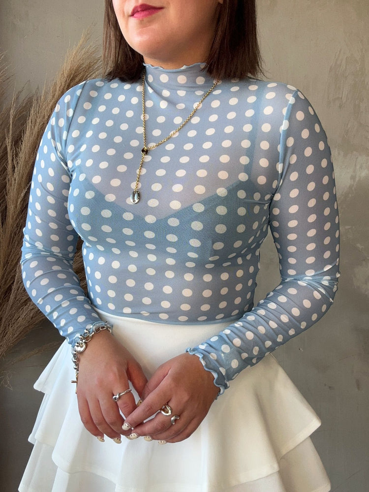 Eden Blue Polka Dots Mesh Top