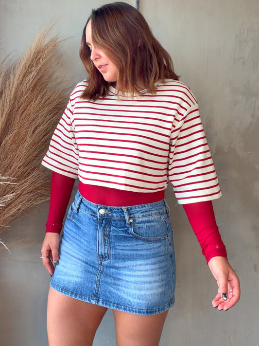Enya Red Stripes Bodysuit & Tee Set