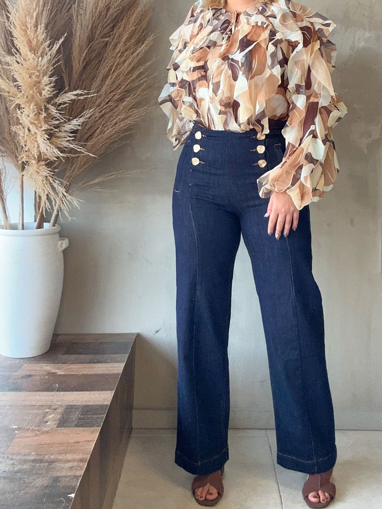 FINAL SALE - Isha Leaves Ruffled Top