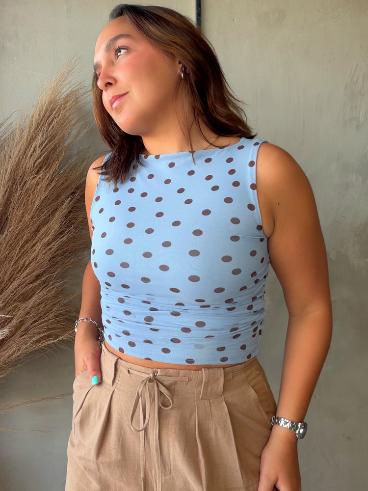 Angie Blue Polka Dots Top